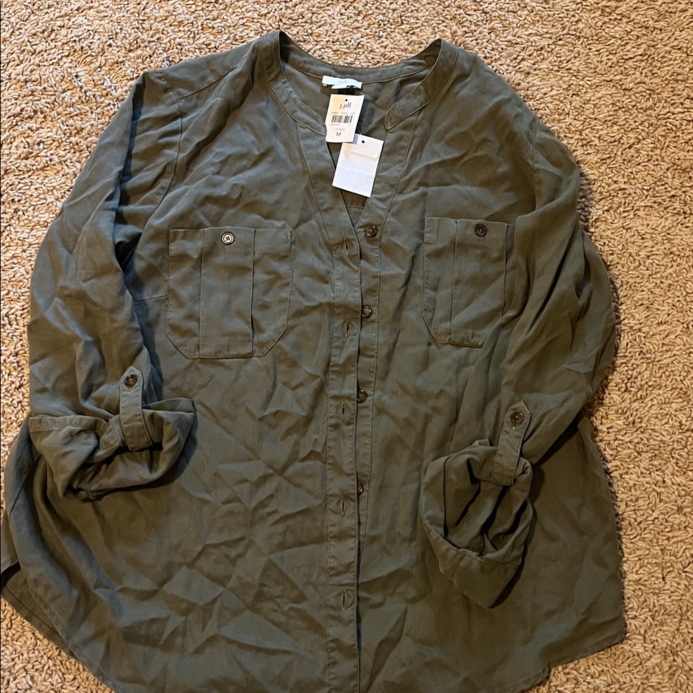 J. Jill Lichen Green V-Neck Top